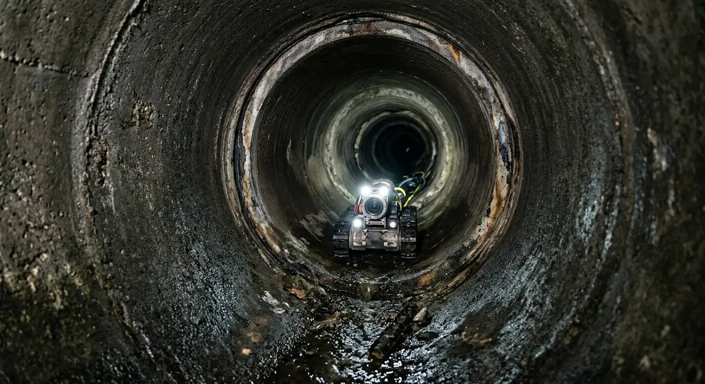 Robotic sewer camera inspecting pipe interior for Drain Snake Service in Franklin